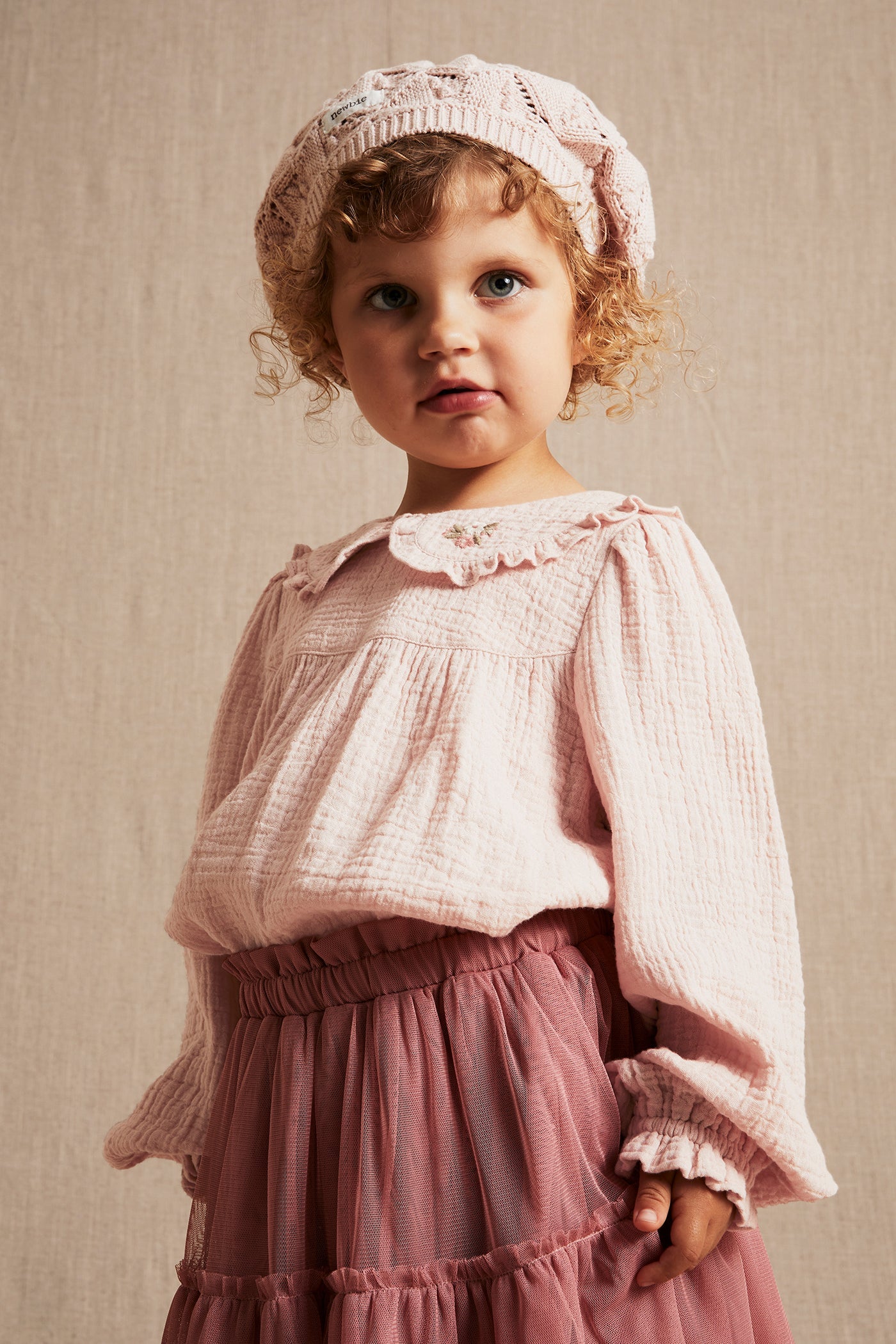 Kids pink crepe blouse with collar