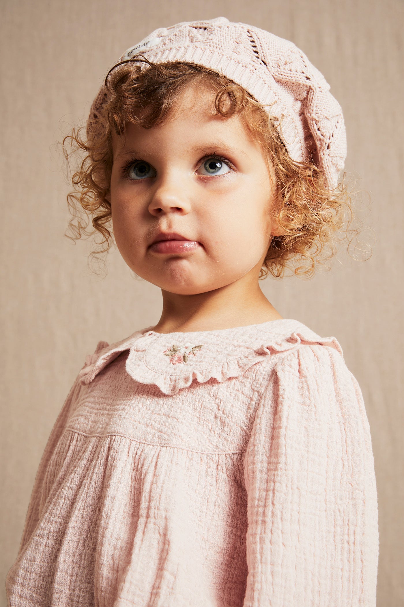 Kids pink crepe blouse with collar