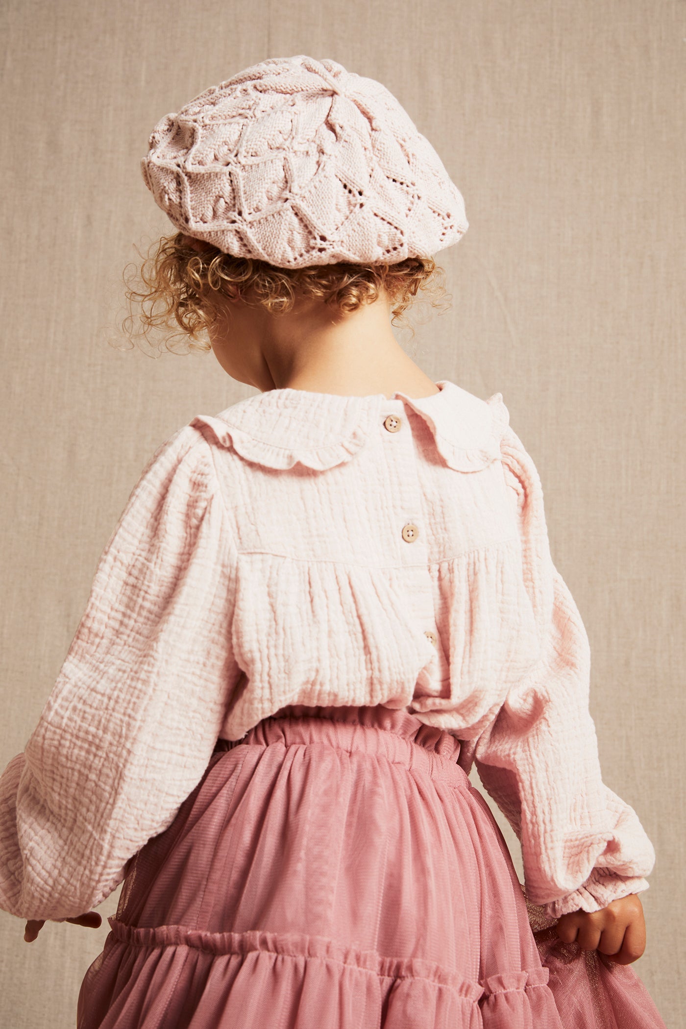 Kids pink crepe blouse with collar