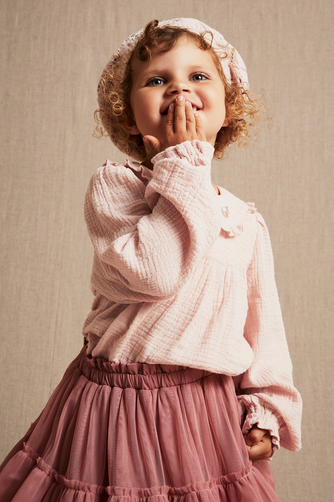 Kids pink crepe blouse with collar