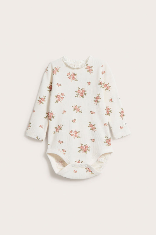 Baby white floral waffle textured bodysuit