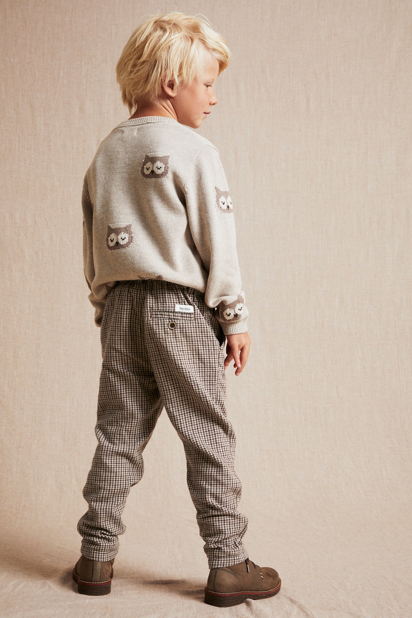 Kids brown checked twill pants