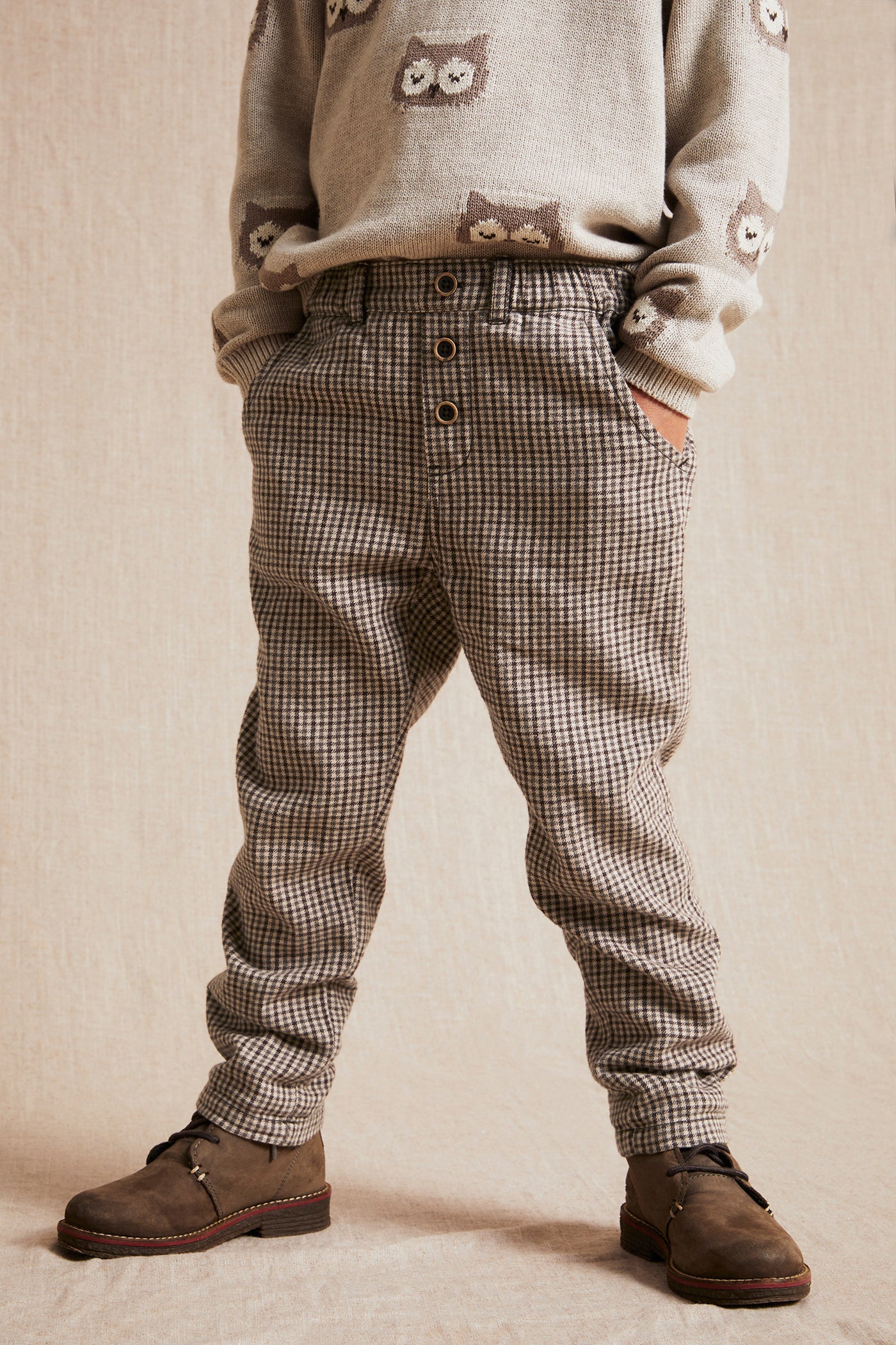 Kids brown checked twill pants