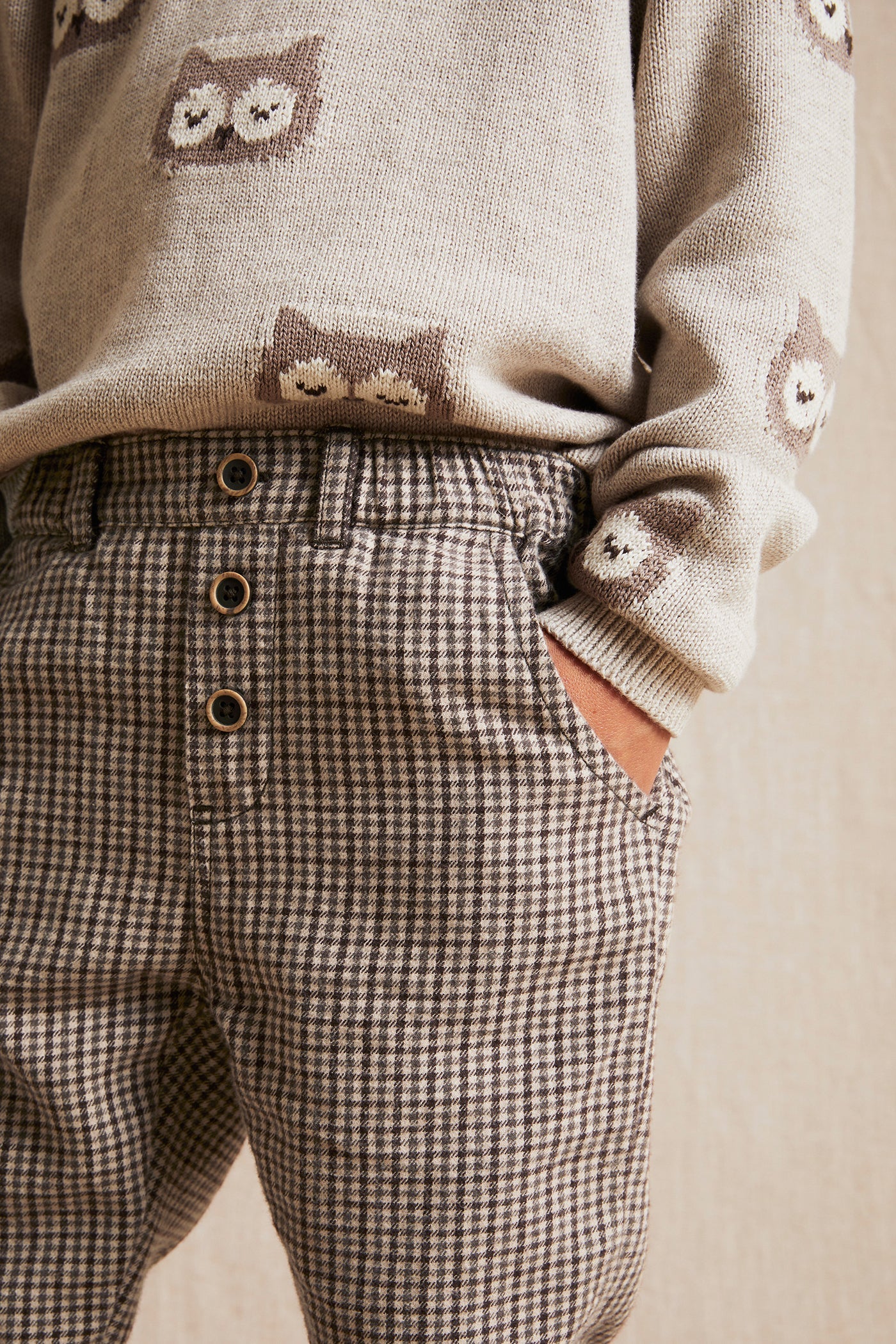 Kids brown checked twill pants