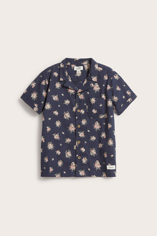 Kids blue floral short-sleeved shirt