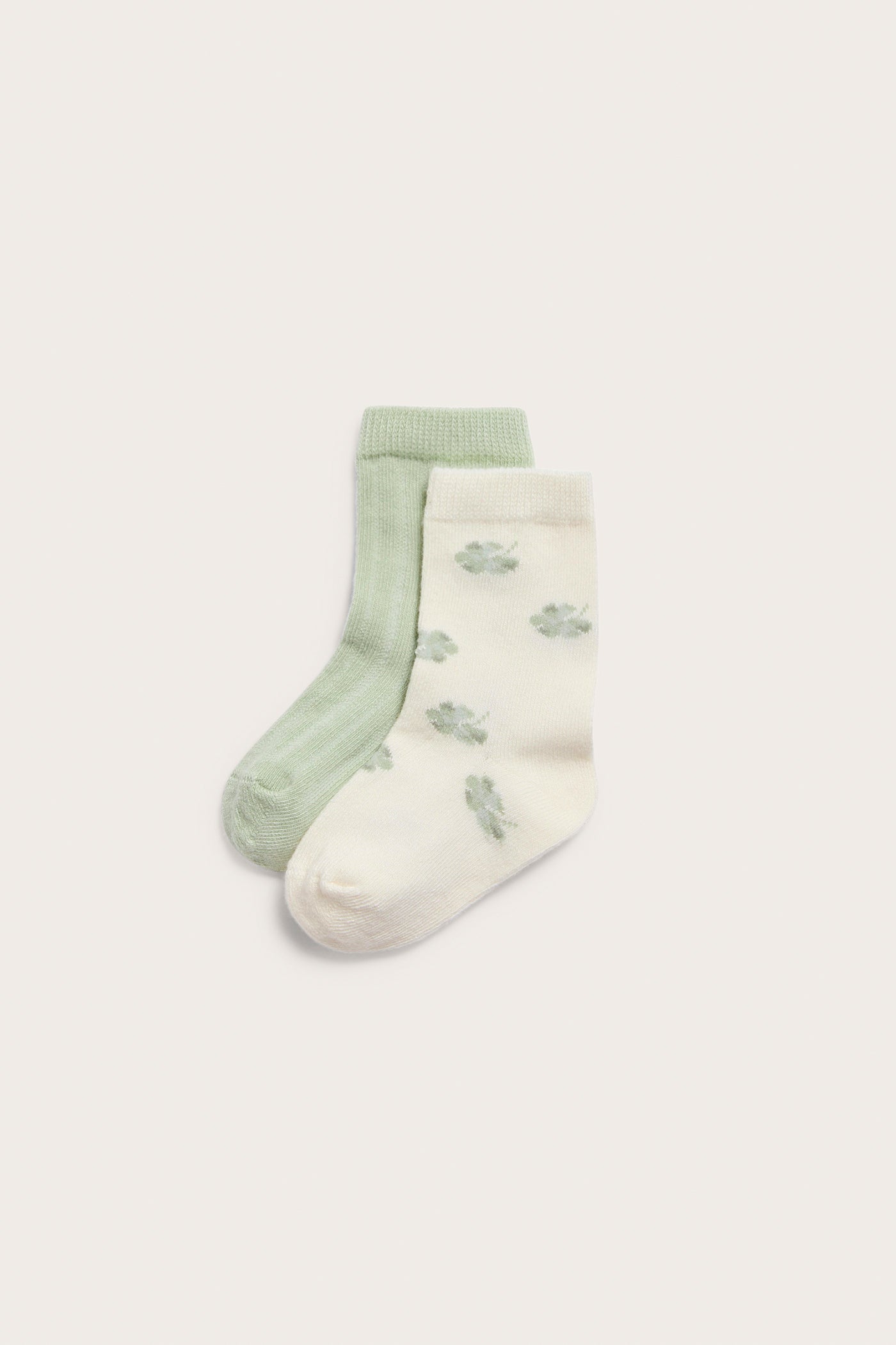 Baby white/green clover leaf socks 2pk