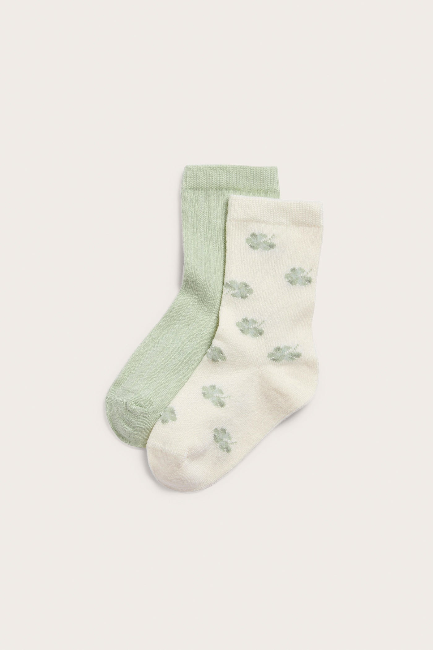 Kids white/green clover leaf socks 2pk