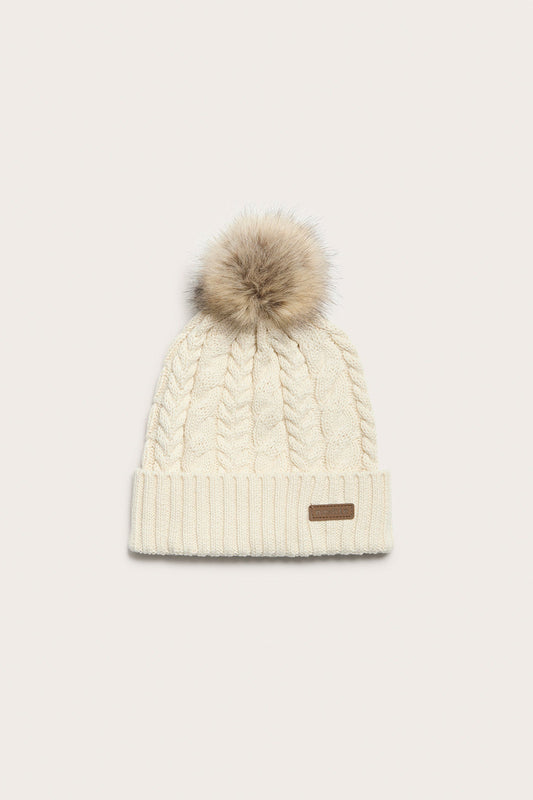 Baby & kids white cable-knit faux fur pom pom hat