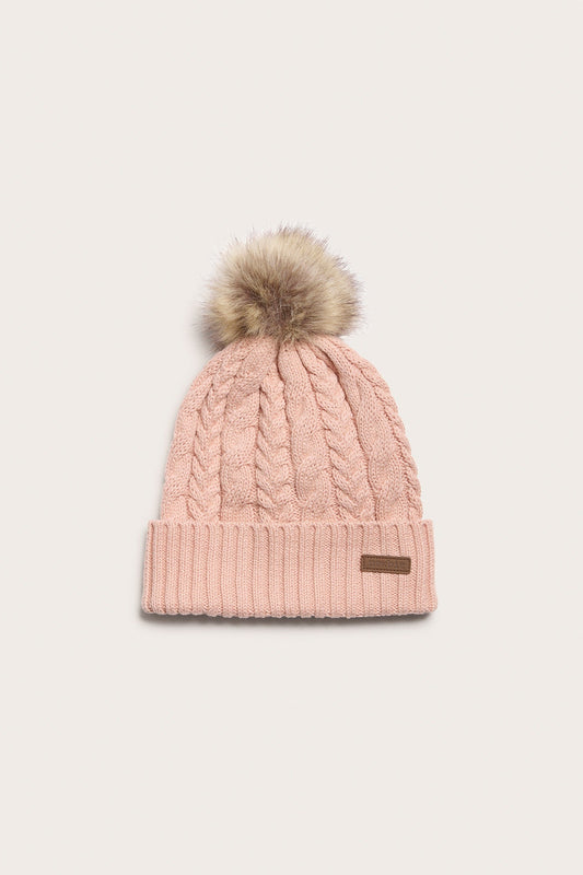 Baby & kids pink cable-knit faux fur pom pom hat