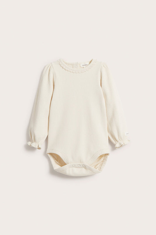 Baby white rib texture long-sleeved bodysuit