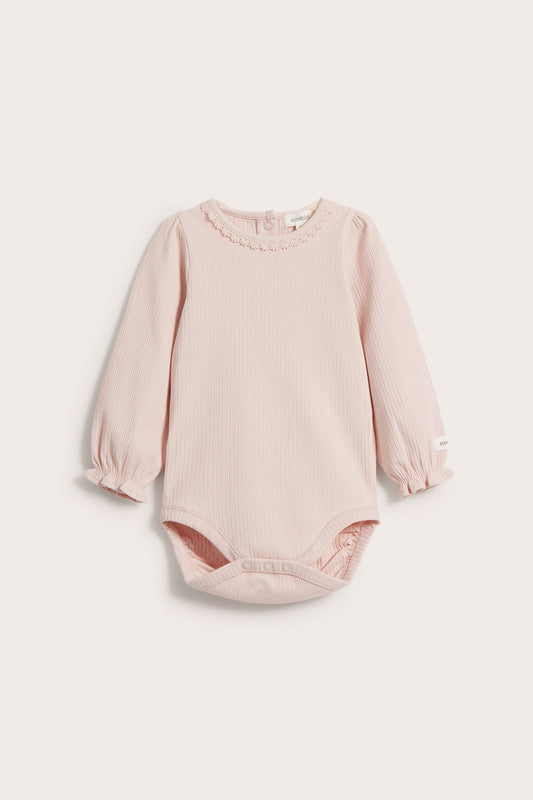 Baby pink rib texture long-sleeved bodysuit