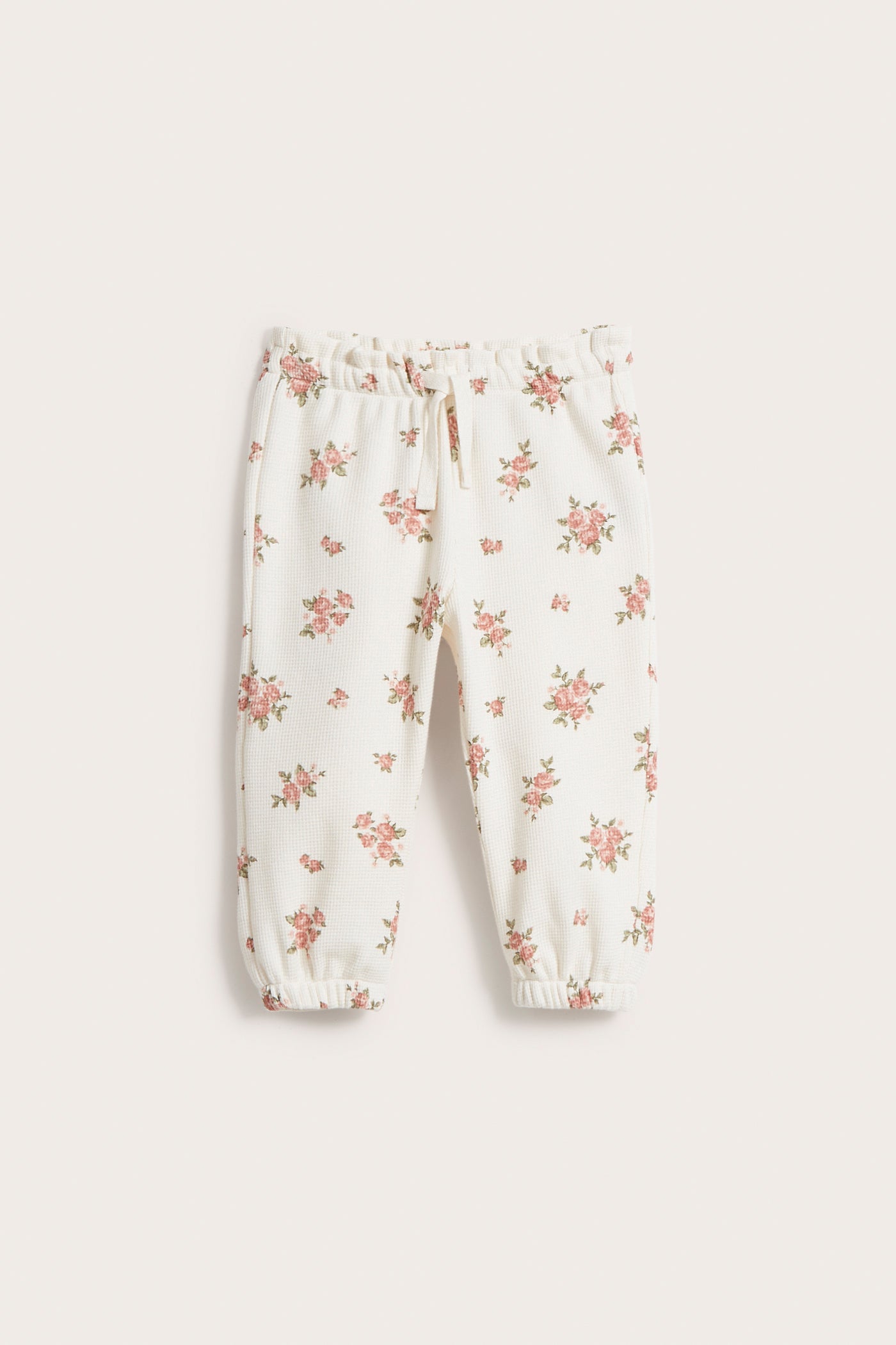 Baby white floral waffle textured joggers