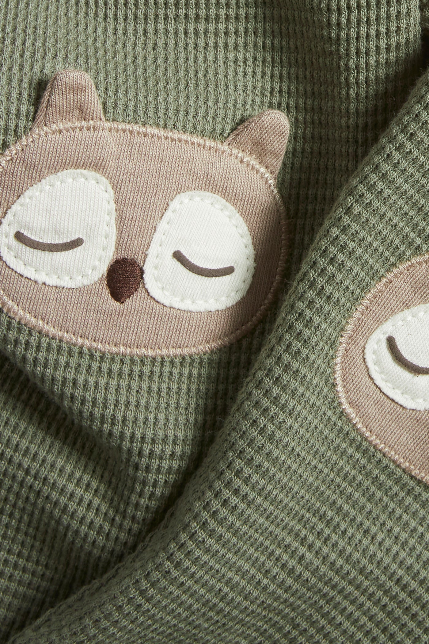 Baby green waffle-knit owl leggings