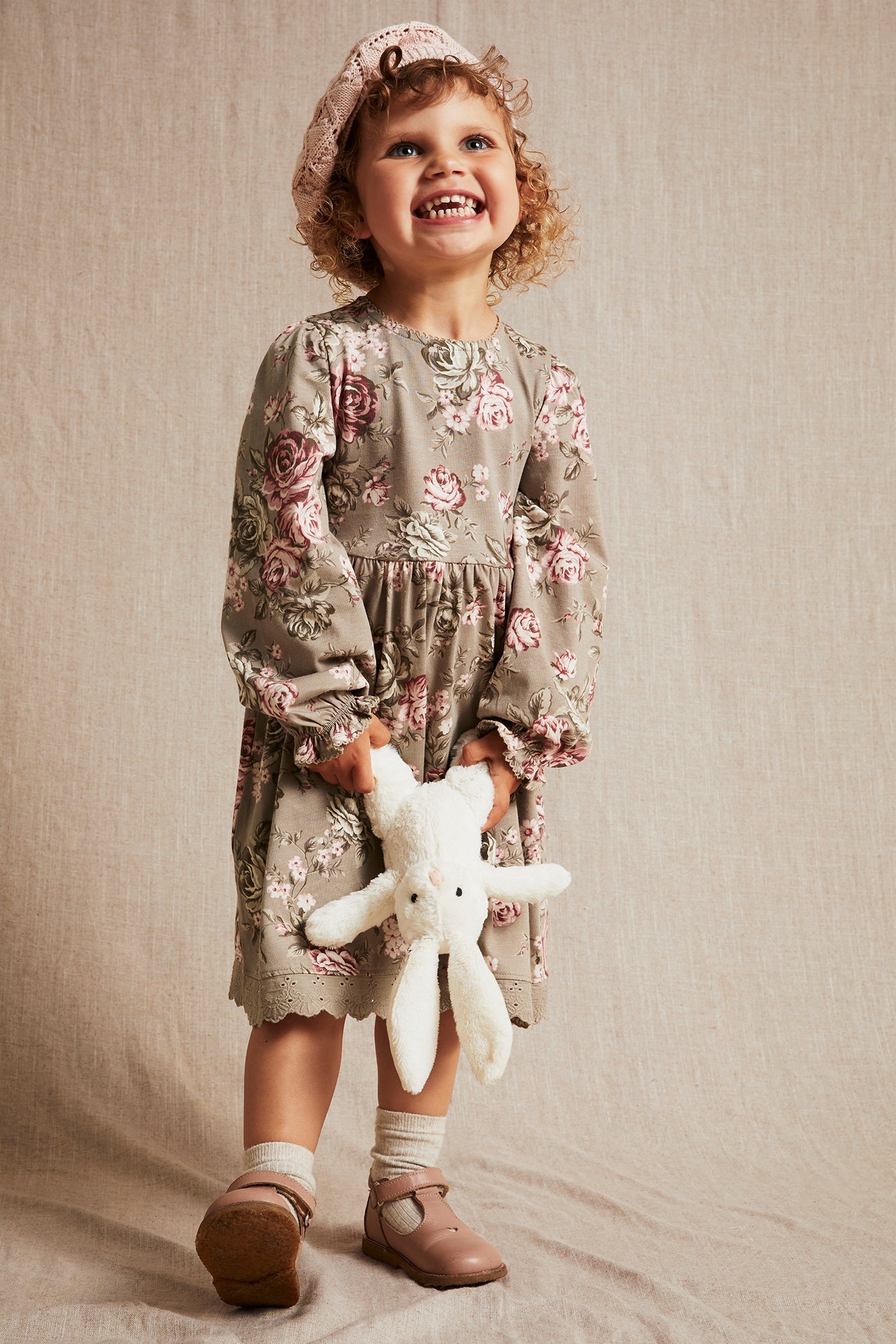 Kids brown floral jersey dress