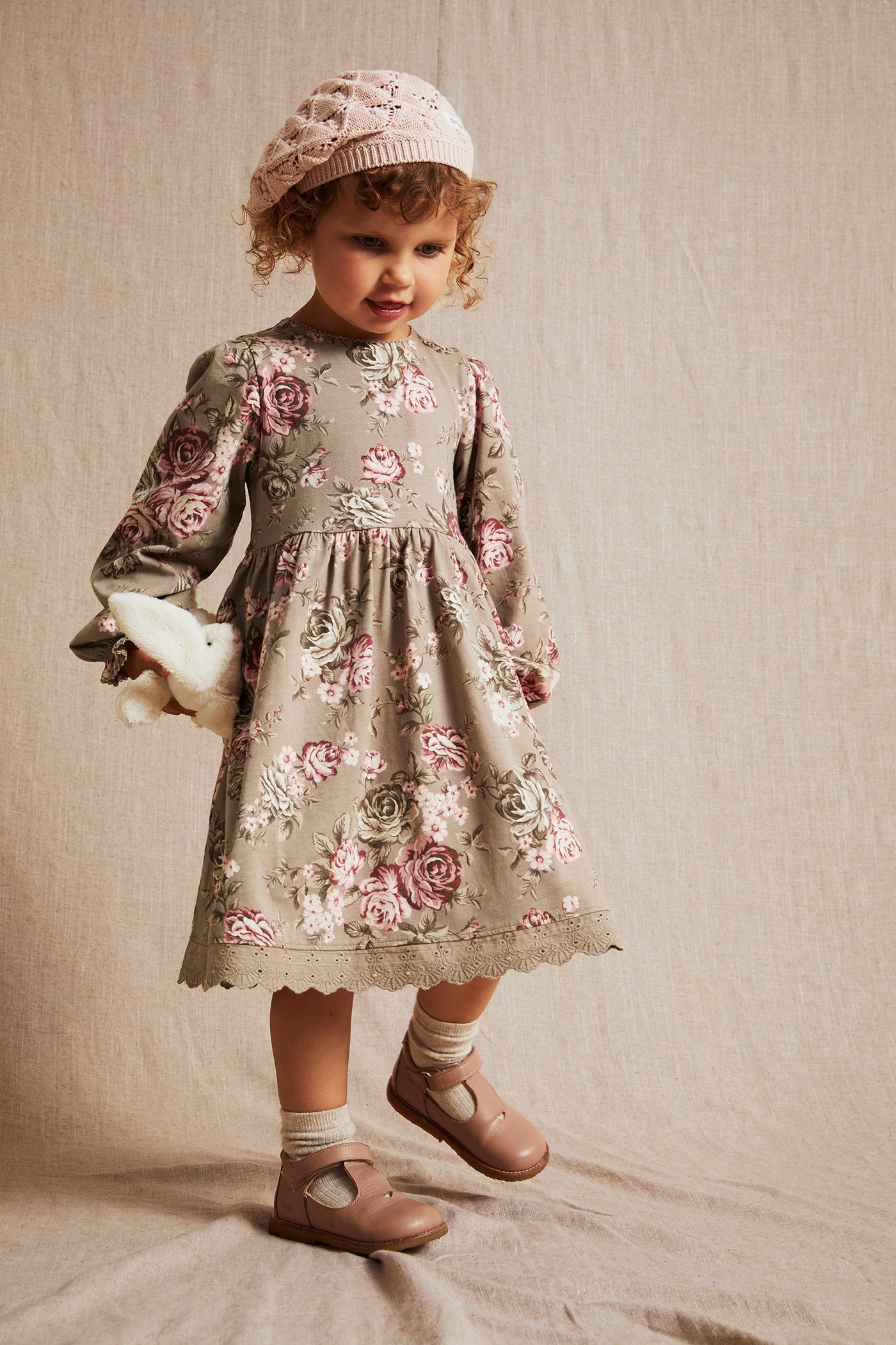 Kids brown floral jersey dress