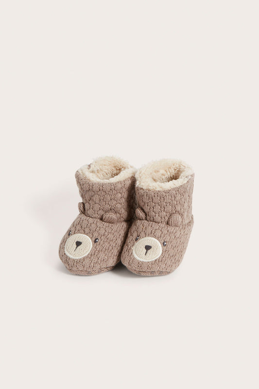 Baby brown bear face booties