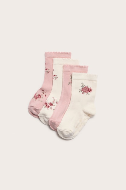 Baby pink/white floral patterned socks 4-pack