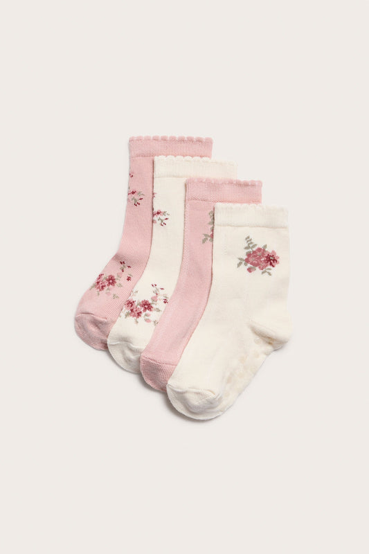 Kids pink floral textured knit socks 4pk