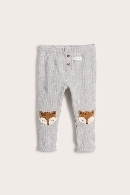 Baby grey waffle-knit fox leggings