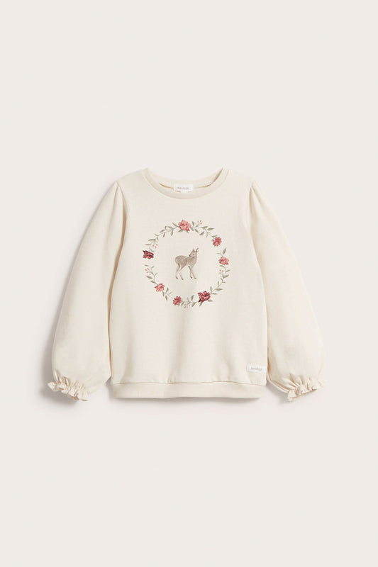 Kids beige floral & deer sweatshirt