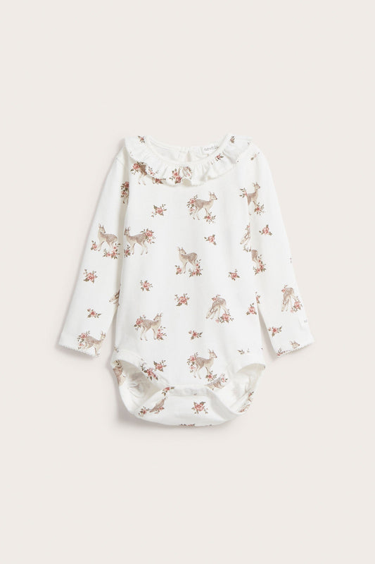 Baby white floral & animal print bodysuit with collar