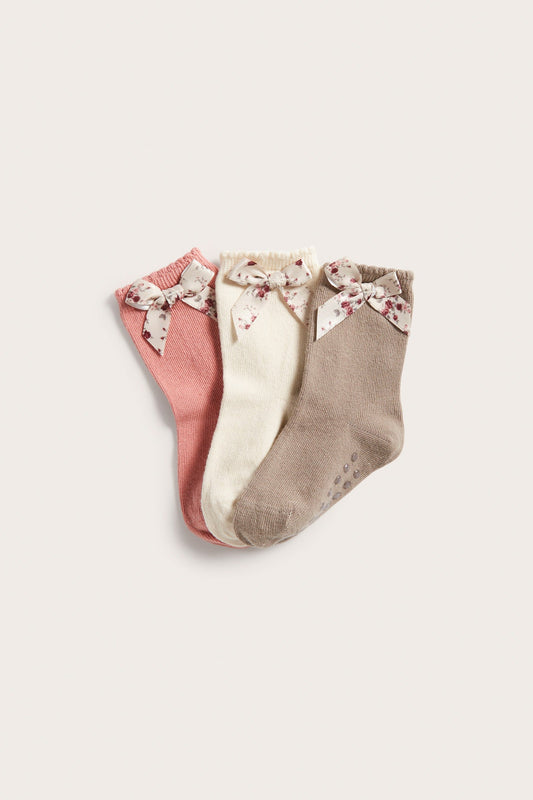 Baby multi floral bow socks 3-pack