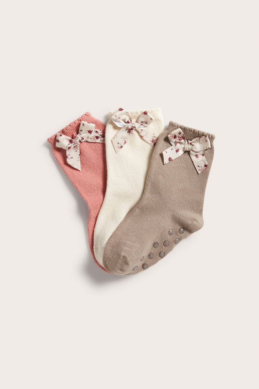 Kids multi floral bow socks 3-pack