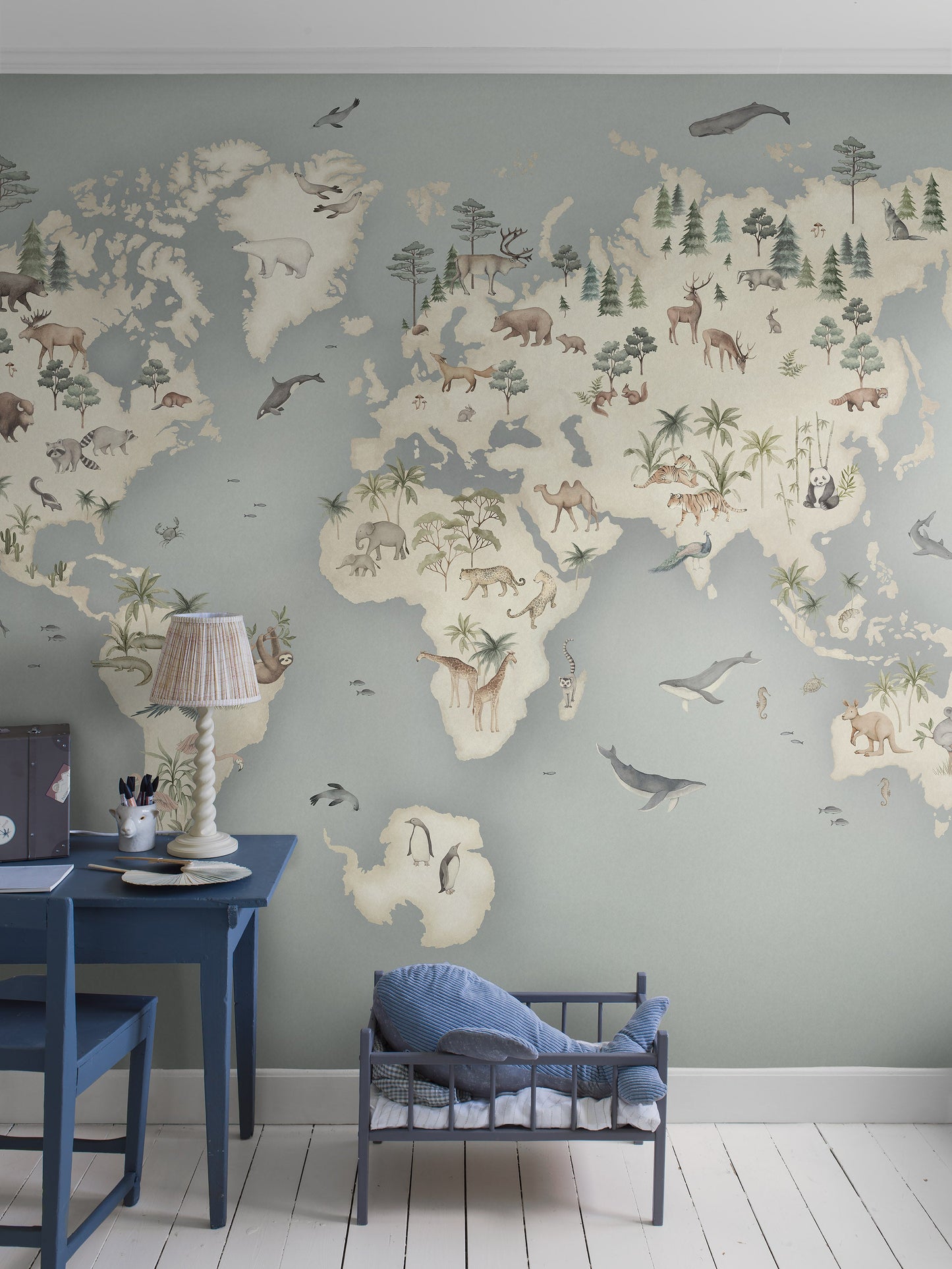 Little Explorer Mural blue wallpaper