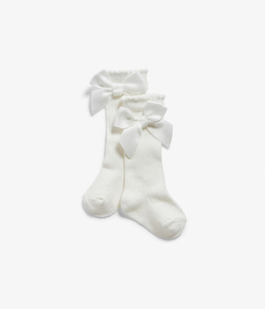 Baby white knee-high bow socks