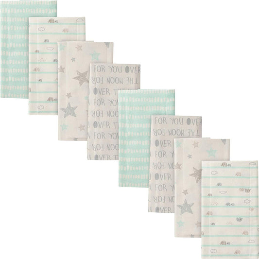 8-Pack Neutral Elephants Flannel Burp Cloths