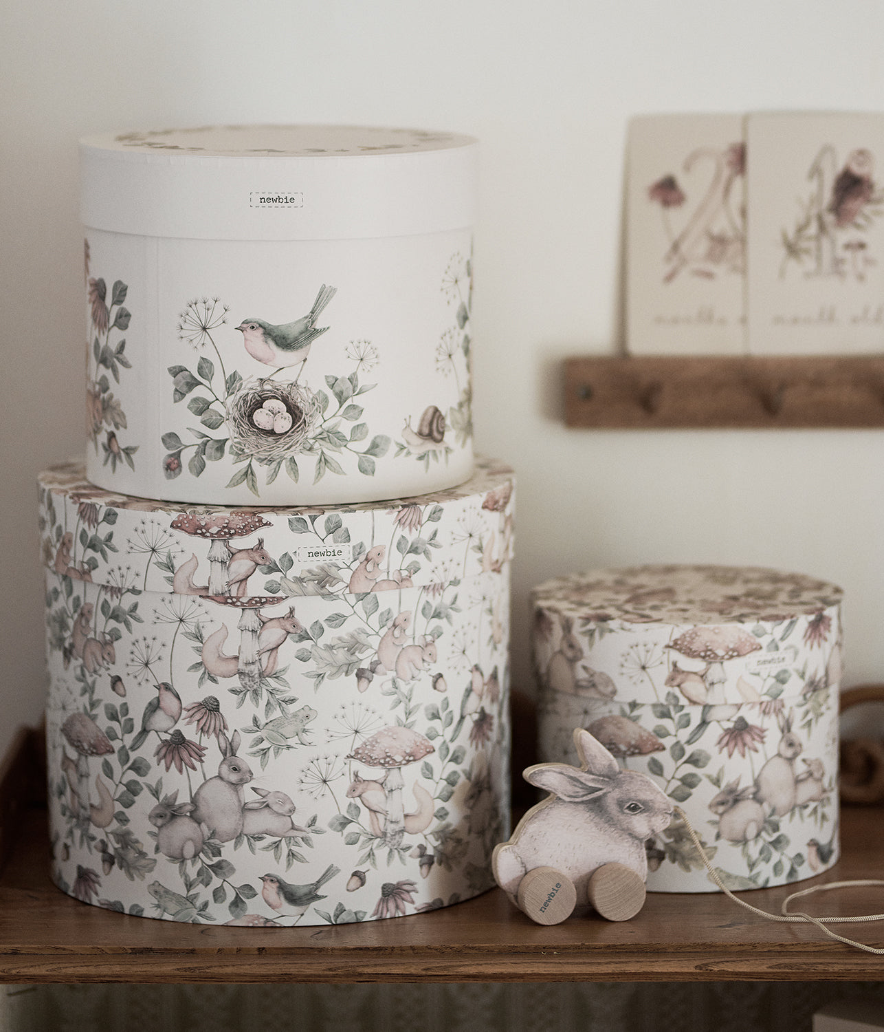 Beige forest print round boxes (3-pack)