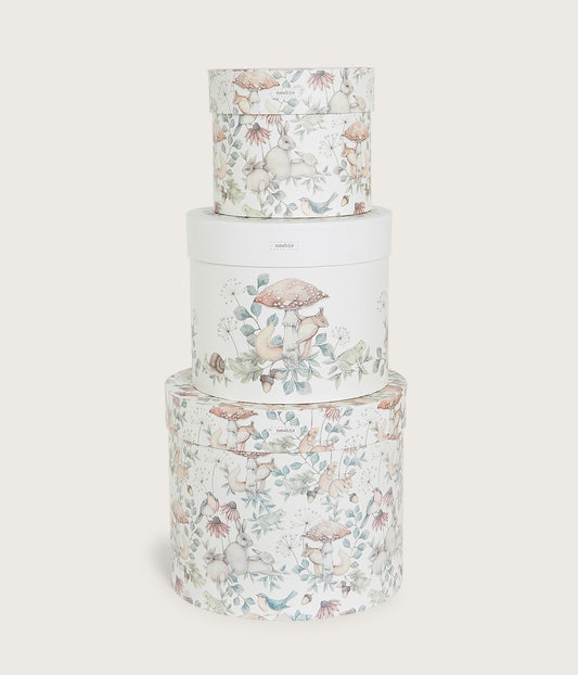 Beige forest print round boxes (3-pack)