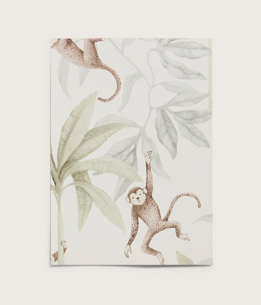 Jungle Friends white monkey wallpaper sample