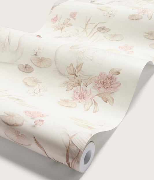 Lily swan beige wallpaper